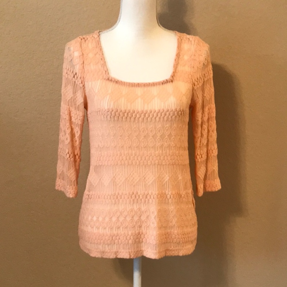LUCKY BRAND Sheer Embroidered Top